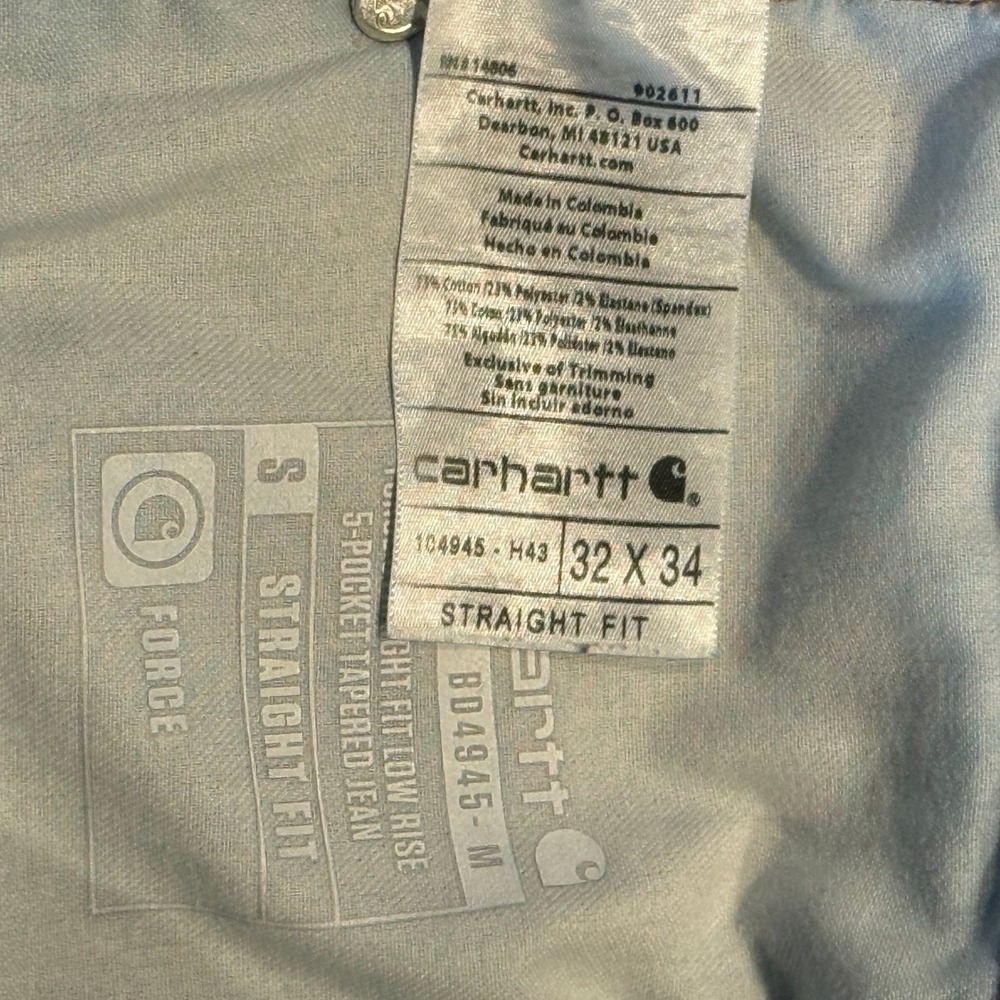 Carhartt Force Straight Fit Jeans Men's 32x34 Dark Wash Low Rise BD4945-M - Picture 4 of 13